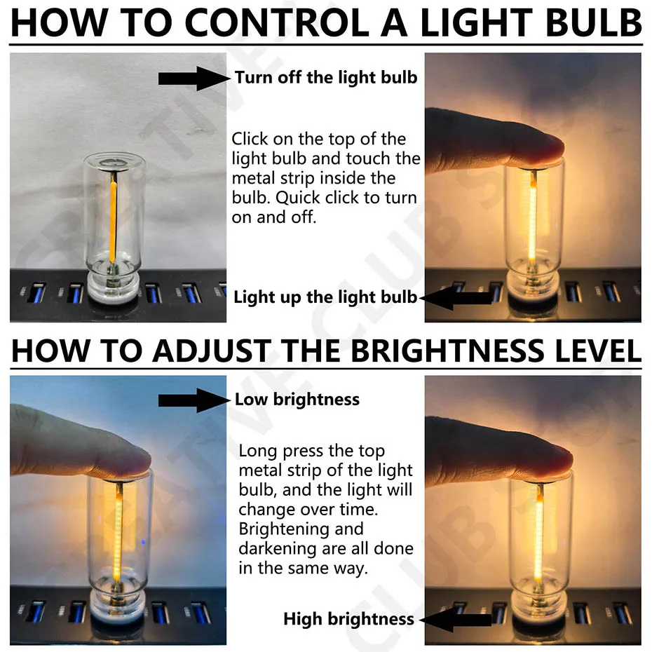 USB Touch Control LED Nachtlicht Atmosphäre Licht Edison Glühbirne Glühlampe LED Filament Glühbirne Schlafzimmer Dekoration DIY – Detail 5