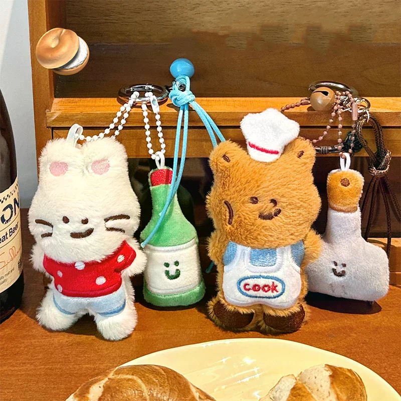 سلسلة مفاتيح لعبة أرنب لطيفة، قلادة دمية محشوة على شكل دب كرتوني، حلقة سيارة، هدية للأطفال، ملحقات حقيبة الظهر