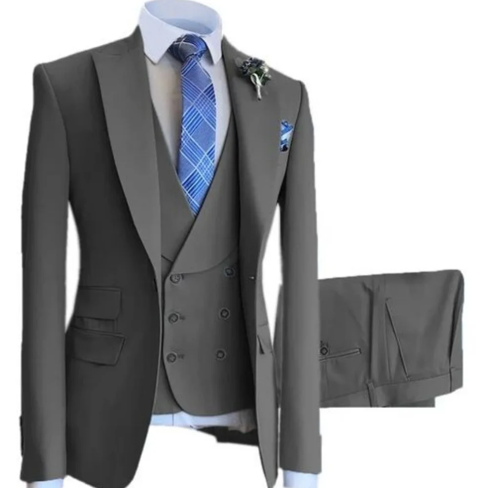 Conjunto de 3 piezas de trajes de boda formales de gama alta para hombres, esmoquin informal de novio de negocios con chaqueta, chaleco, pantalones para fiesta de graduación