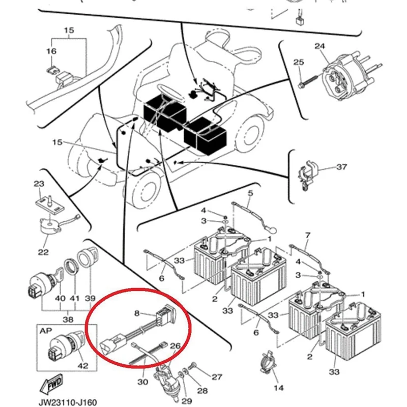 Commutateur avant de barrage pour Yamaha G22, G29, JU2-H2917-00 de numéro de pièce de chariots de golf d'entraînement