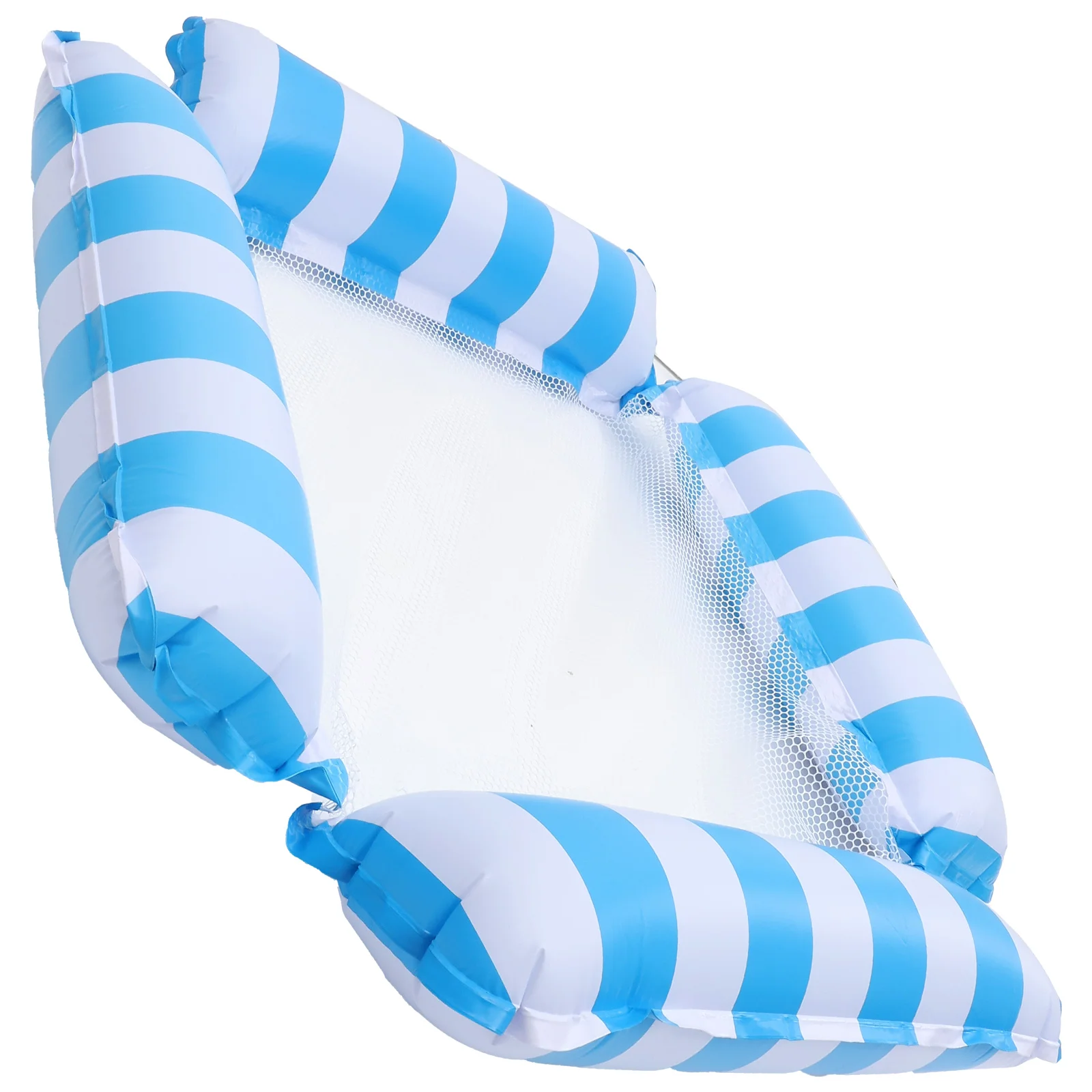 Cama flotante inflable para piscina, hamaca a la deriva, 4 tubos, silla de malla azul claro, estera flotante para piscina de juegos para adultos, colchón de natación