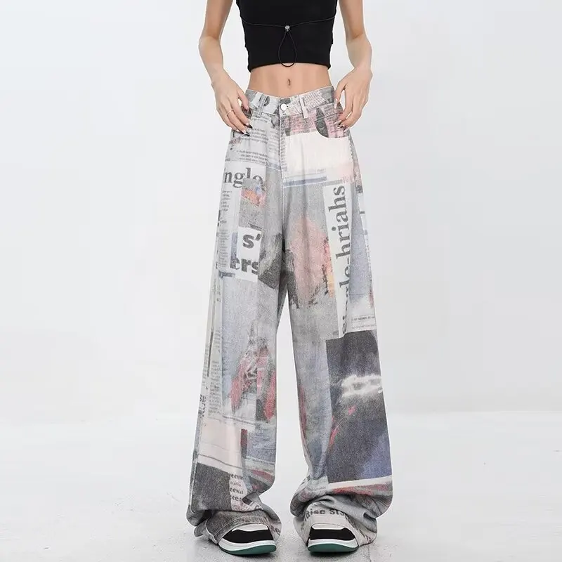 2000s Trashy Clothe Graphic Baggy Jeans Women's Vintage 90s Aesthetic Oversize Wide Leg Pants Harajuku Denim Trousers Femme