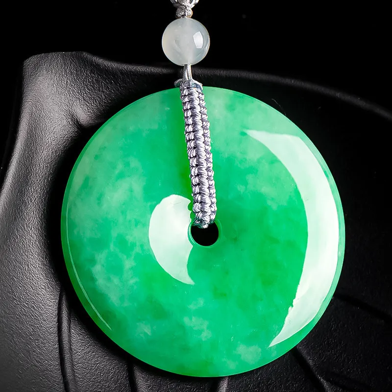 Natural Green Jade Donuts Necklace Men Women Genuine Myanmar Jadeite With Certificate Burma Jades Stone Donut Pendant Necklaces