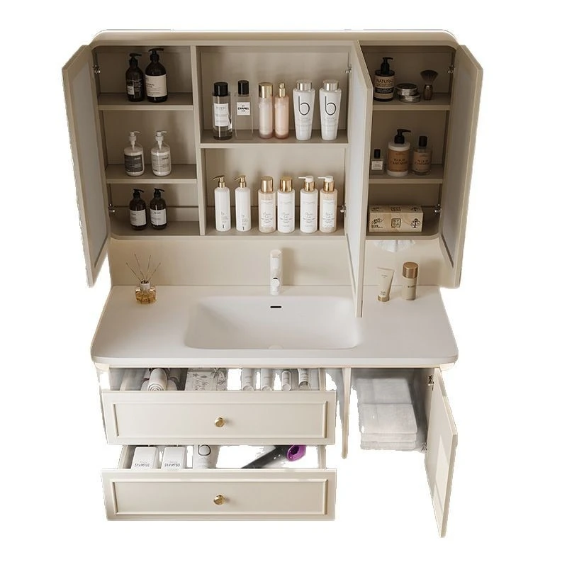 

Cream wind bathroom cabinet integrated basin oak French high-end toilet hand wash basin combination