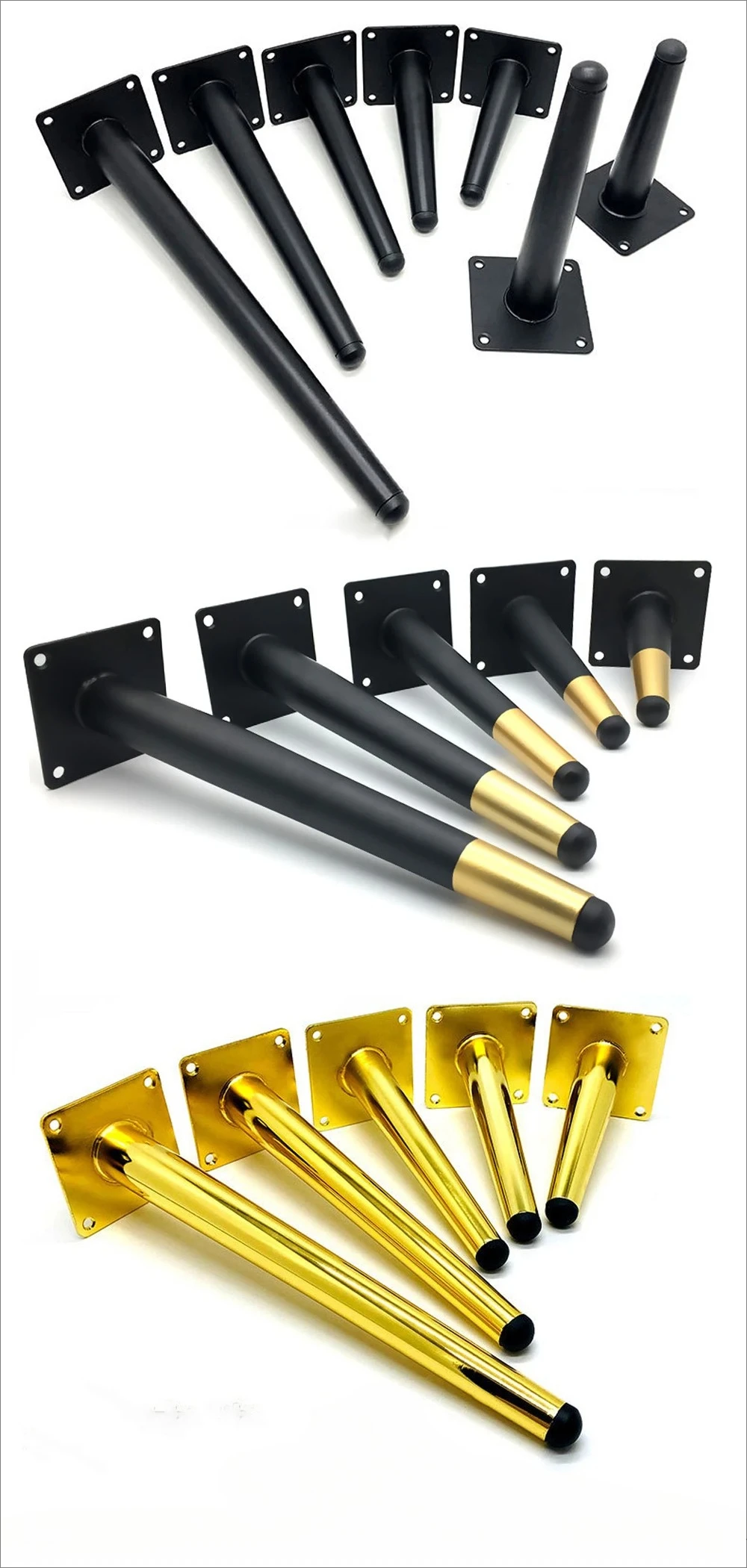 

4 шт. металлические ножки для мебели, черные с золотом, для стола, комода, тумбы под ТВ, кровати, дивана, стула, наклонные, 10-55 см