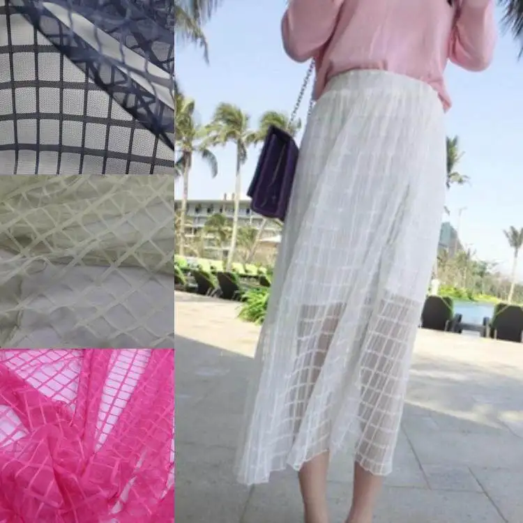 Checkered Hollow-out Lace Soft Tulle Fabric for DIY Sewing Skirt Clothing Fashion Designer Fabrics Material Cloth By The Meter