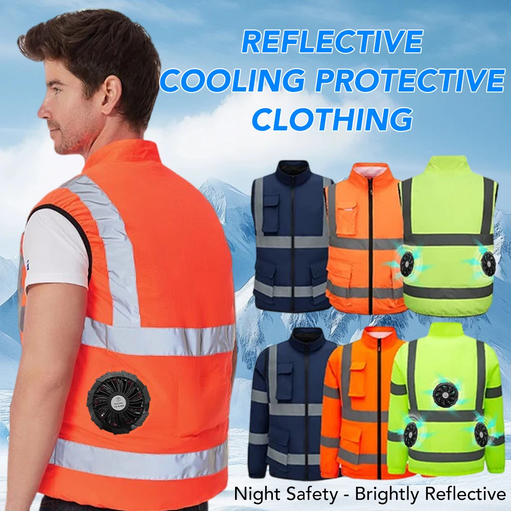 

Summer Cooling Fan Vest for Men Women Outdoor Reflective Air Conditioning Clothes Anti-Heat Sunscreen Vest Hiking Fishing
