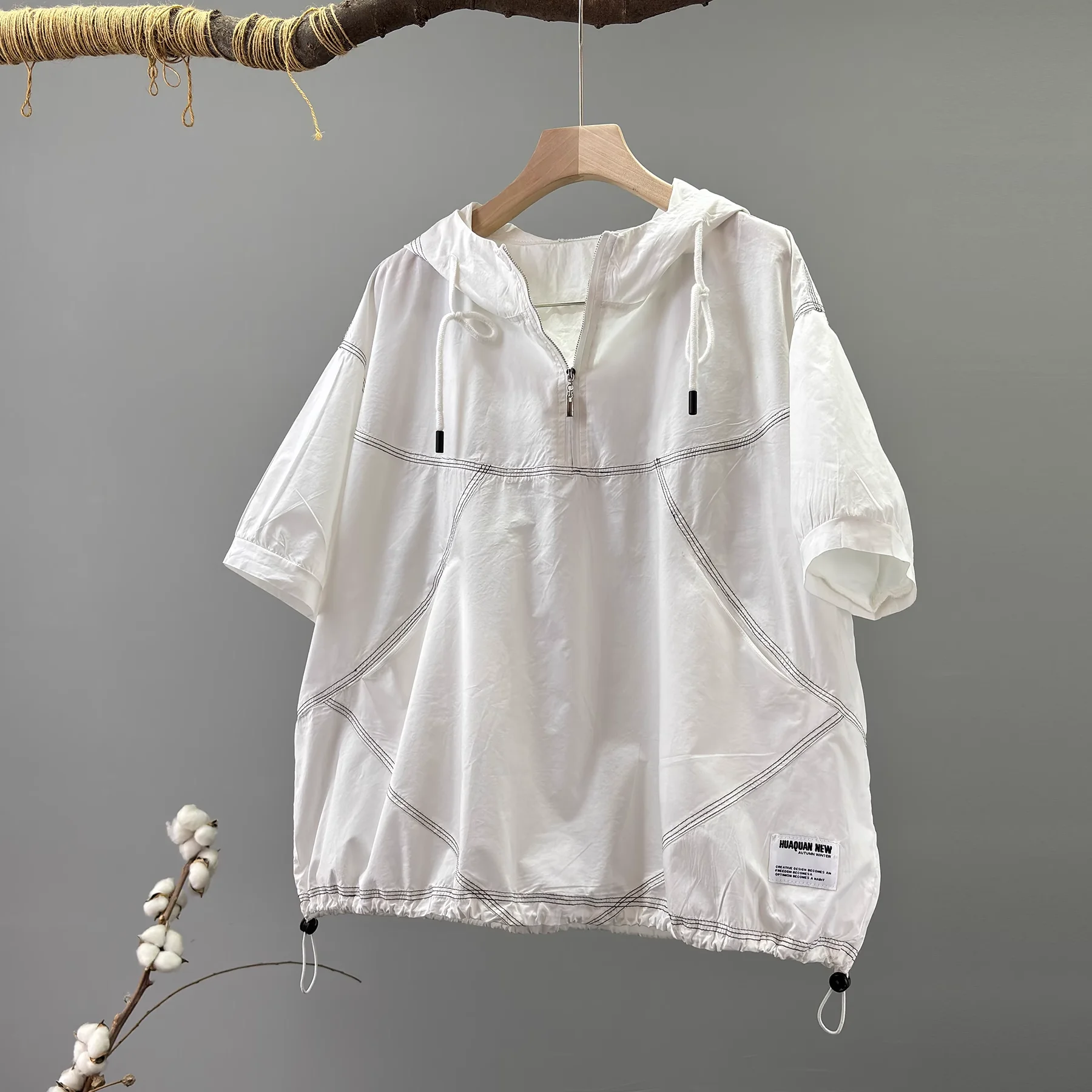 

Japan style casual hoodies for women summer white black green purple yellow solid short sleeve tops hooded shirts and blouses