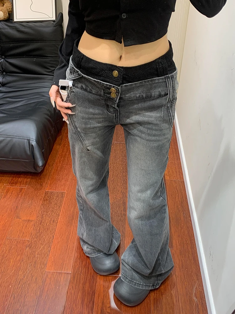 

Джинсы Waed винтажные с высокой талией, прямые, женские, осенние, модные, стройнящие, с легким расклешением, в американском стиле High Street