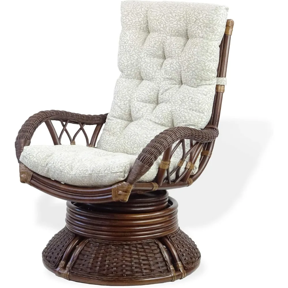 

Alexa Swivel Rocking Armchair Dark Walnut Color Natural Rattan Wicker Handmade Design with Cushion