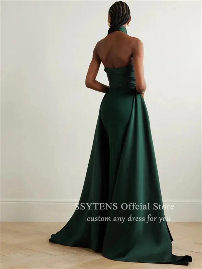 Elegant Green Halter Party Gowns Saudi Arabia Modern Long Wedding Evening Dresses 2024 Formal Sleeveless Special Occasion Gown