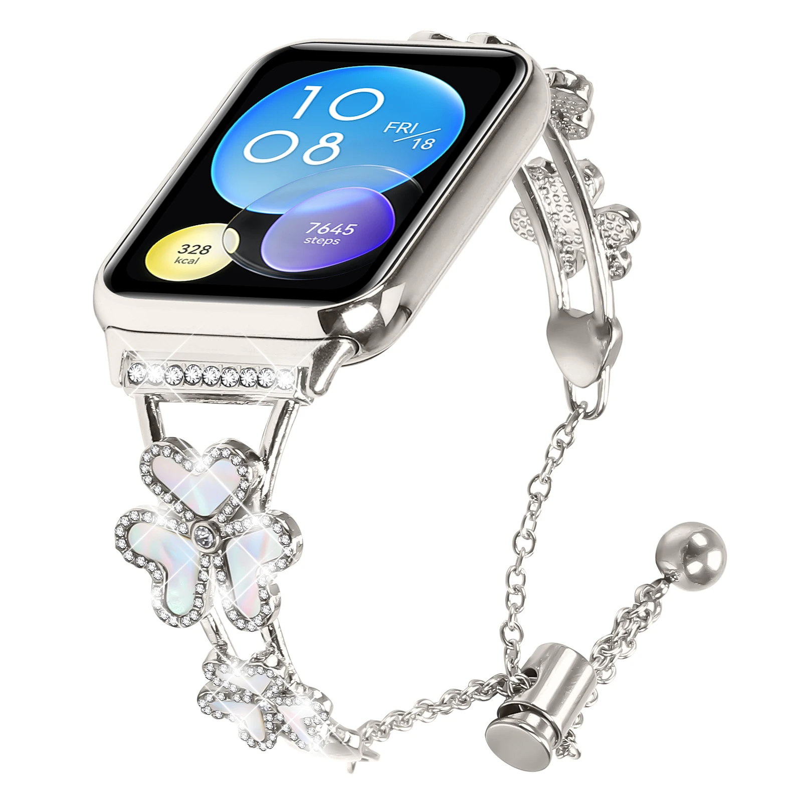 샤오미 레드미 워치 4 용 스테인리스 스틸 스트랩, 클로버 모양 다이아몬드 팔찌, 미 밴드 8 프로 워치 밴드용 액세서리