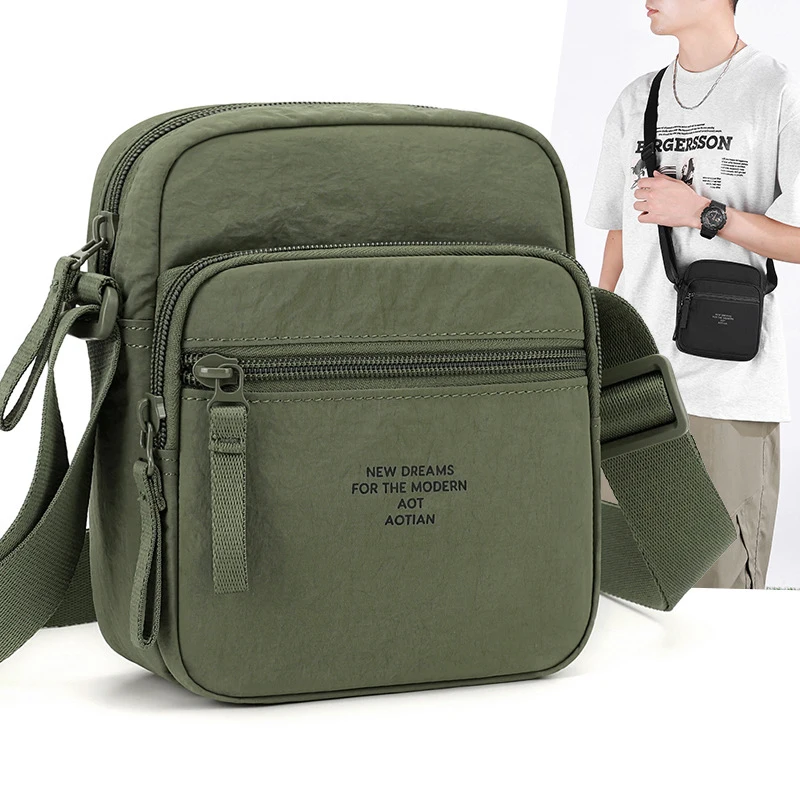 Men's Shoulder Bag 2026 New Commuter Bag Multi functional Simple Portable Mobile Phone Bag Oxford Cloth Travel Crossbody Bag