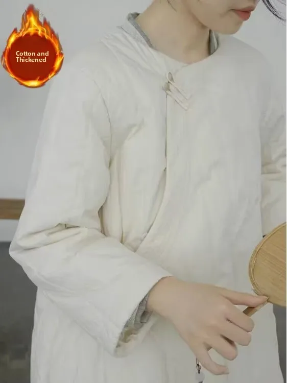 

Thiened Cotton Linen Dr Original Tea Costume Side Buttoned One-Piece Gown Women's Buttoned Robe Cotton Linen W...