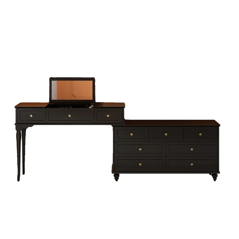 

American solid wood retro master bedroom, end of bed, chest, dresser, integrated antique bedroom,