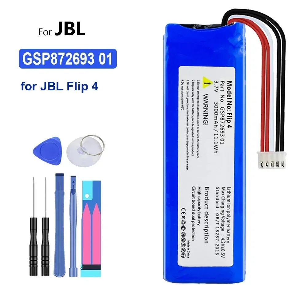 For JBL Rechargeable Battery With Free Tools, Speaker Battery, GSP872693 01, 3000Mah, 4, Special Edition, Flip 4