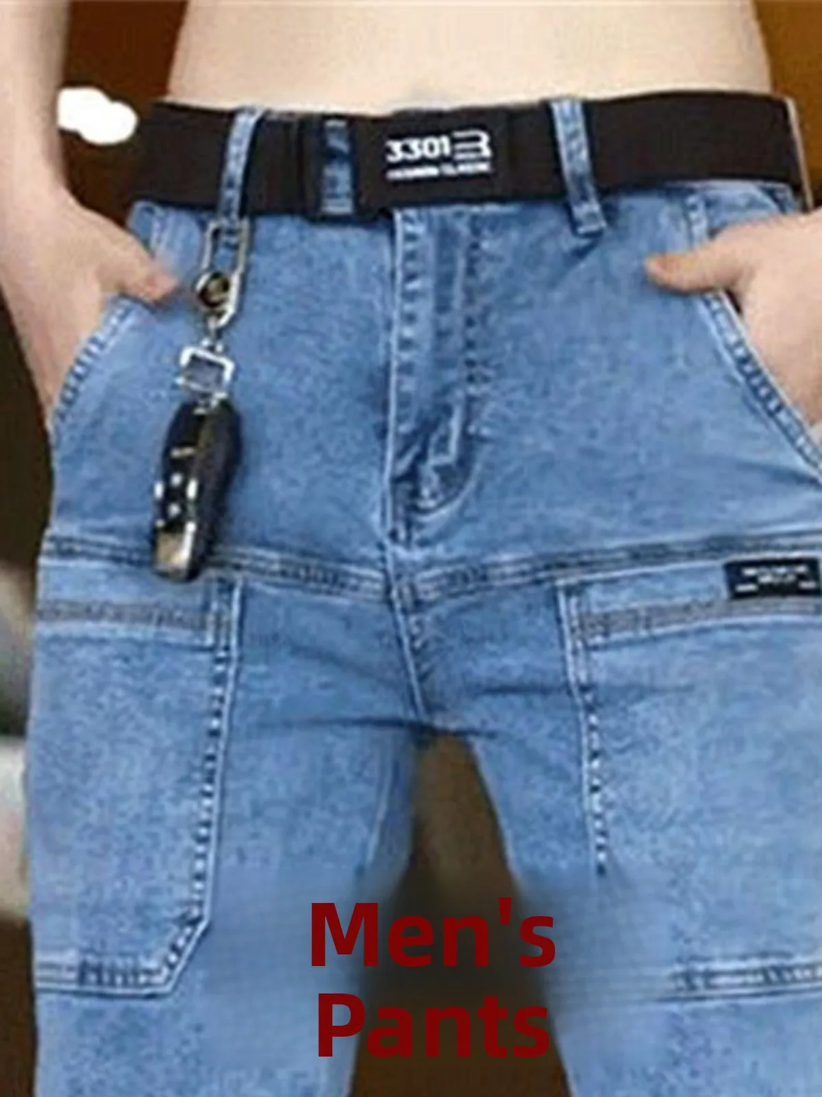 Jeans in denim a gamba dritta slim fit da uomo Pantaloni leggeri autunnali antiscottatura con contenuti multipli Youthfu...