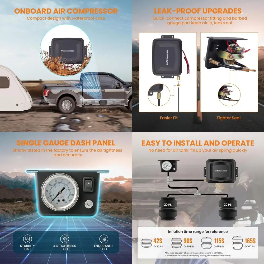 

MaXpeedingrods Бортовая система воздушного компрессора Универсальный комплект компрессора пневматической пружины с манометром Т-образные фитинги для грузовых автомобилей и фургонов