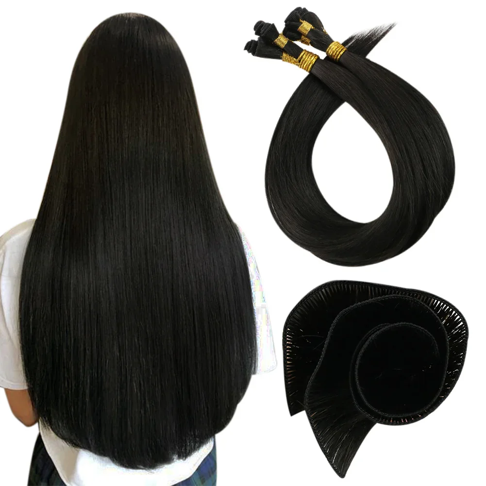 LaaVoo Virgin Hand Tied Human Weft Hair Extension High Quality 100% Real Brazilian Hair Invisible Hand Tied Weft Sew in Hair