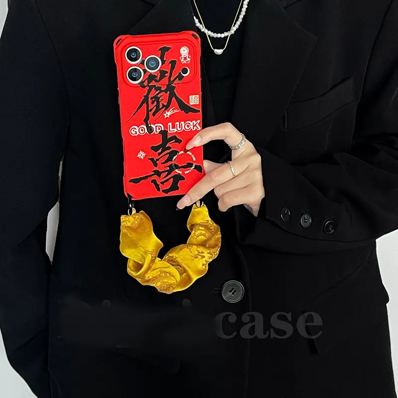 

Silk Wrist Strap with Four Corner Hole Anti Fall Phone Case for iPhone 17promax 16pro 15plus 14 13 12 11 Couple Back Cover