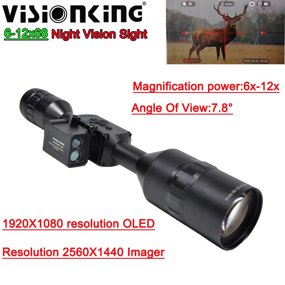 Visionking  Digital Night Vision Scope with Laser Rangefinder 4K Video Camera Multiple Image Crosshair Optical Sight Riflescope