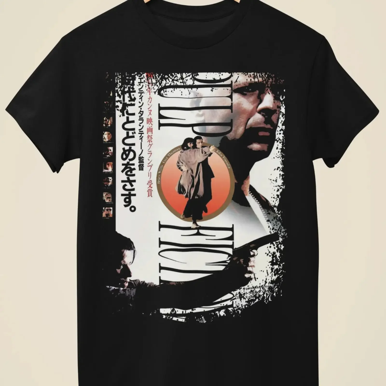 Pulp Fiction Japanese Movie Poster Inspired Black T Shirt vintage Washed Comfortable Breathable designer clothes Stretched