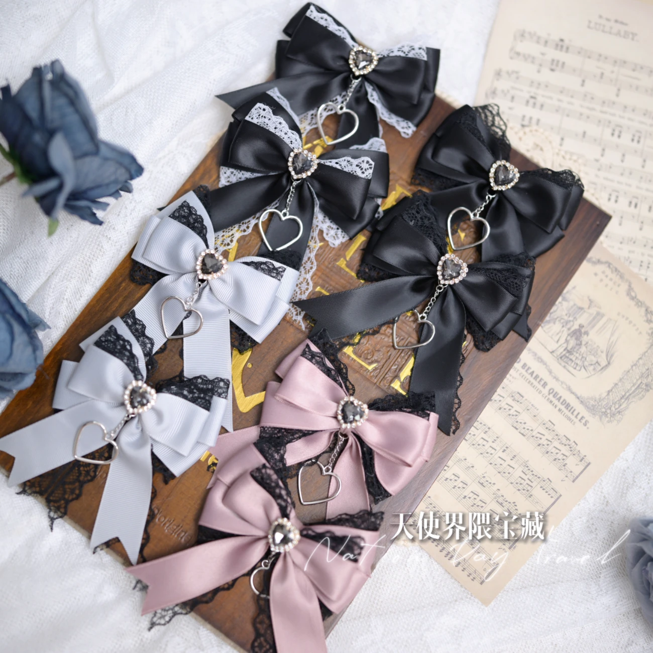 Japanese Mine Series Mass-produced Rhinestone Love Lace Bow Hairpin Female Girls Lolita Sweet Hairclips Pair of Side Clips