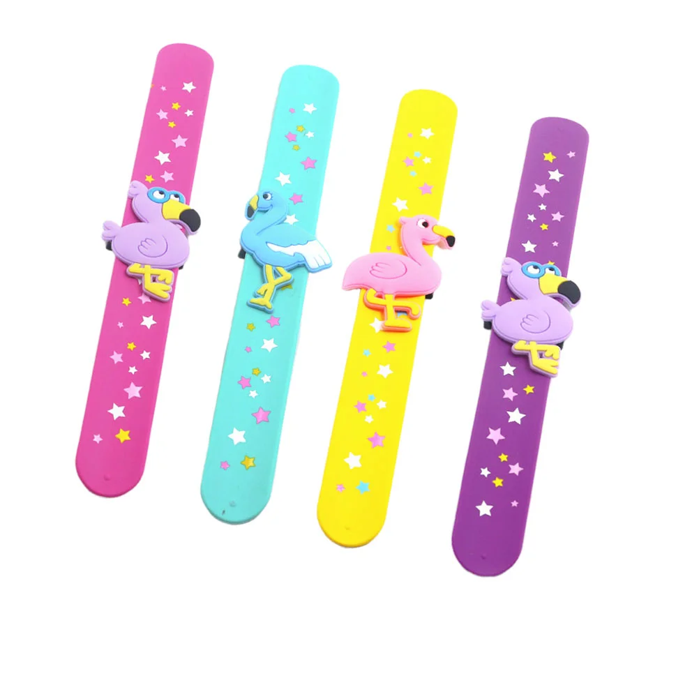 4pcs Flamingo Design Wristband Silicone Snap Bracelet Adorable Patting Hand Band Colorful Slap Bracelet Kids Party Favor Funny G