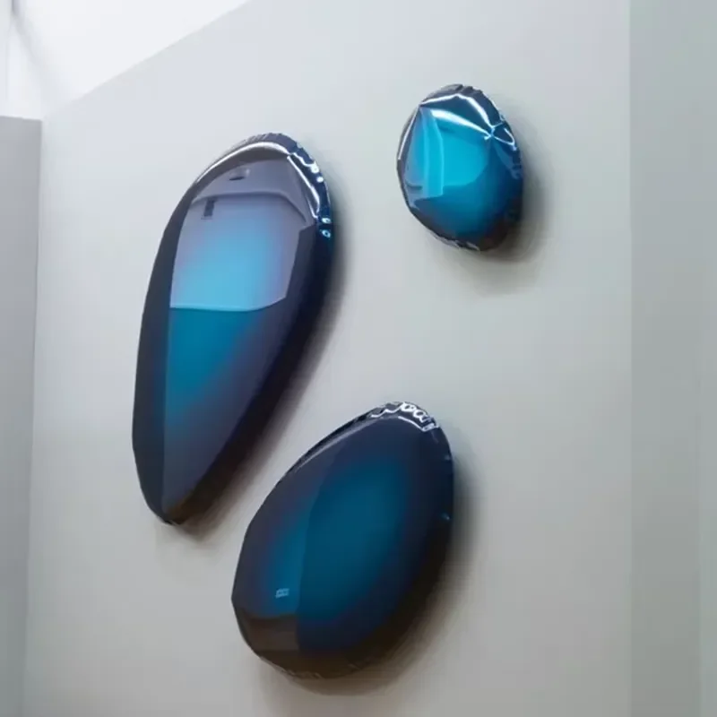 Modern Stainless Steel Wall Art Sculpture Luxury Chrome Blue Mirror Metal Craft Hanging Decoration for Home Interior Design