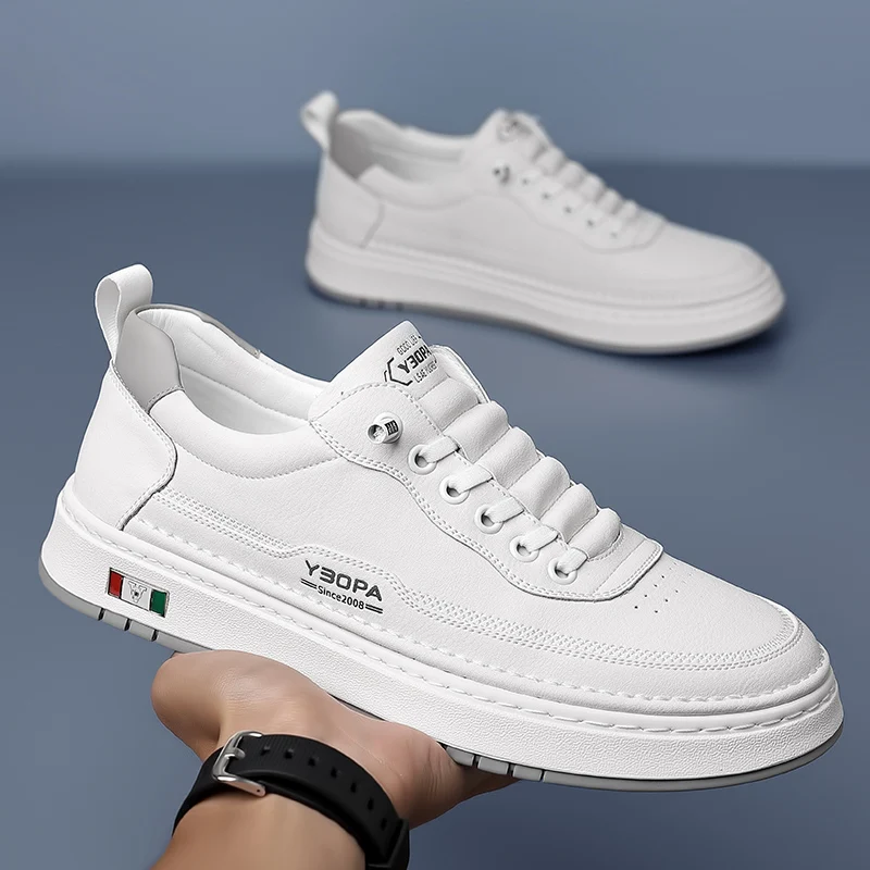 

Men's Autumn New Arrival Black Leather Shoes - Breathable Thick-Sole Stylish Sneakers, Casual & Sporty, Versatile & Lightweight