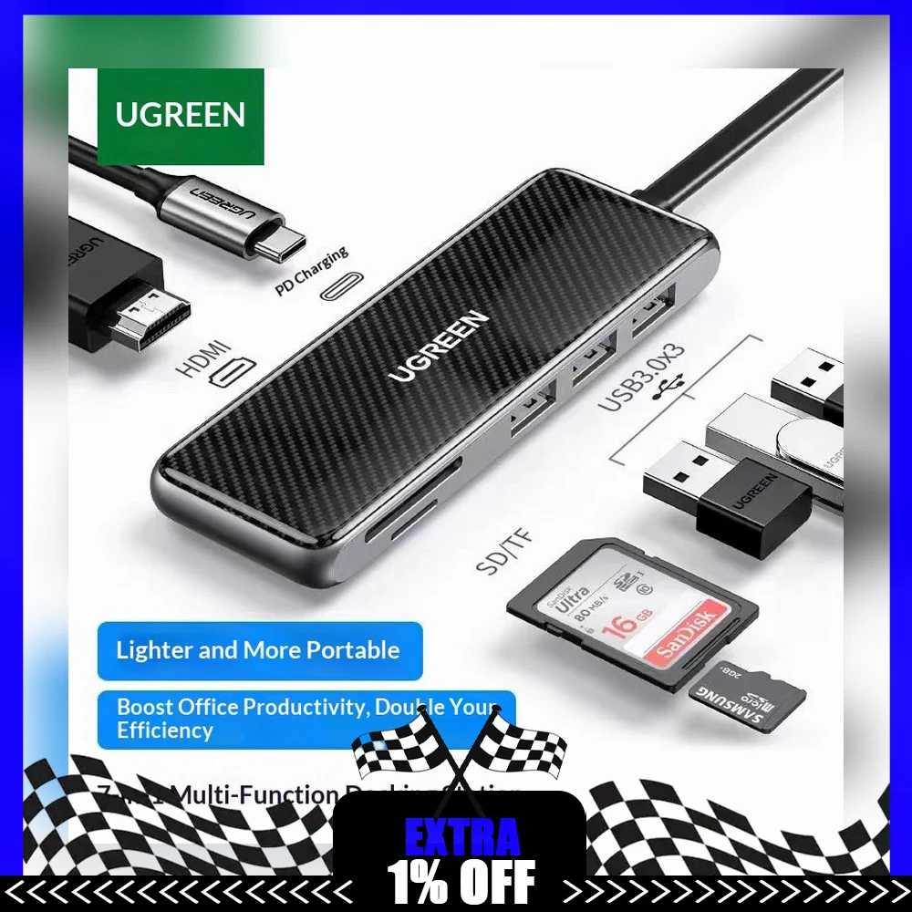 UGREEN 70550 CM305 USB C Hub 7 in 1 with 4K HDMI USB 3.0 SD TF Card Reader PD Charging Type C Docking Station
