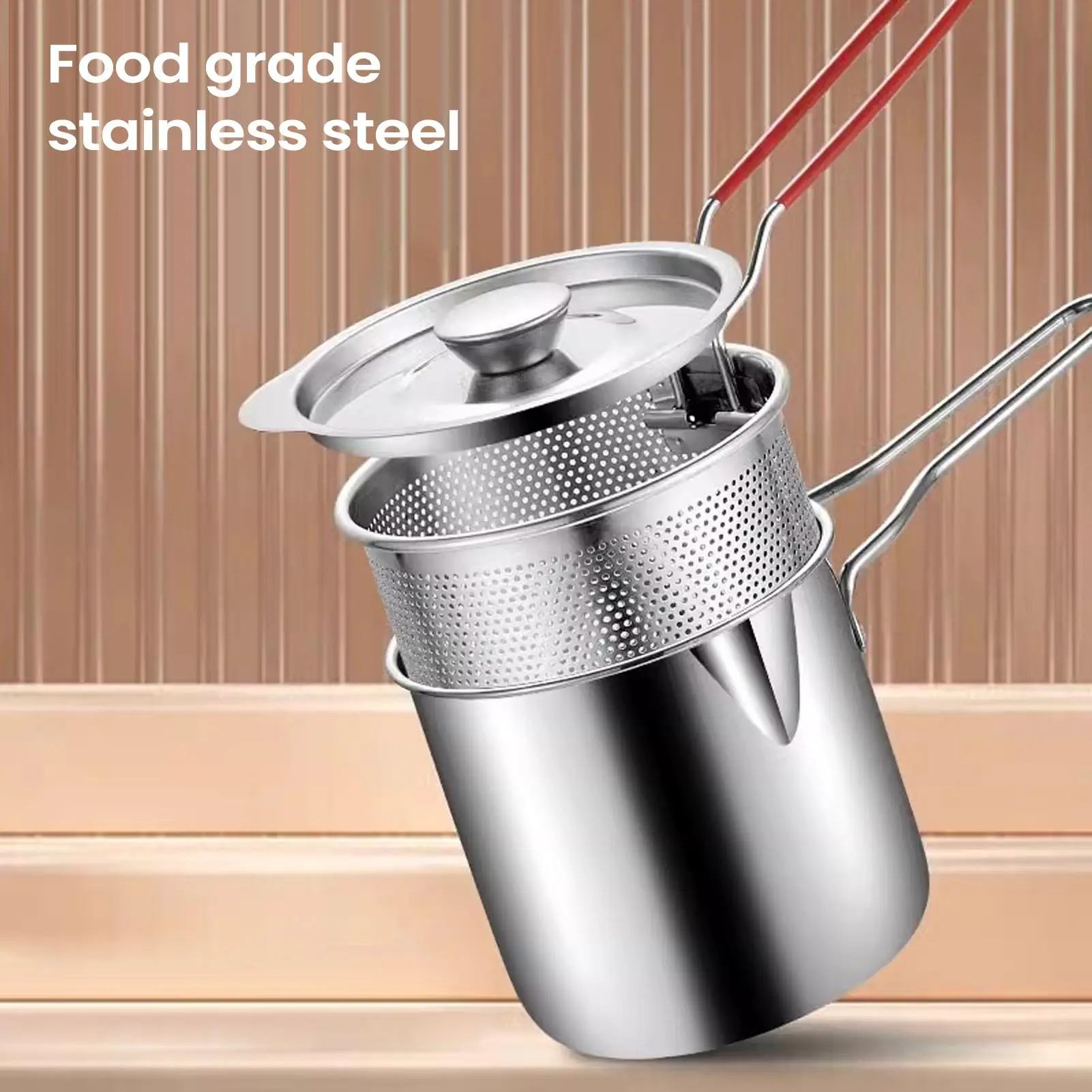 Stainless Steel Deep Fryer With Frying Basket Multi-function Small Pot Kitchen Specific Frying Chicken And Other Cooking Tool