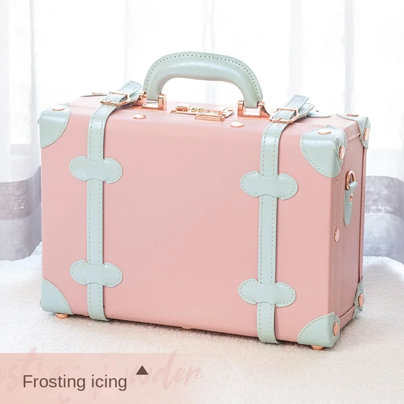 13/16/18 Inch Vintage Cosmetic Case Mini Luggage PU Lightweight Suitcase Ready Bag Handbag Password Lock Small Makeup Box