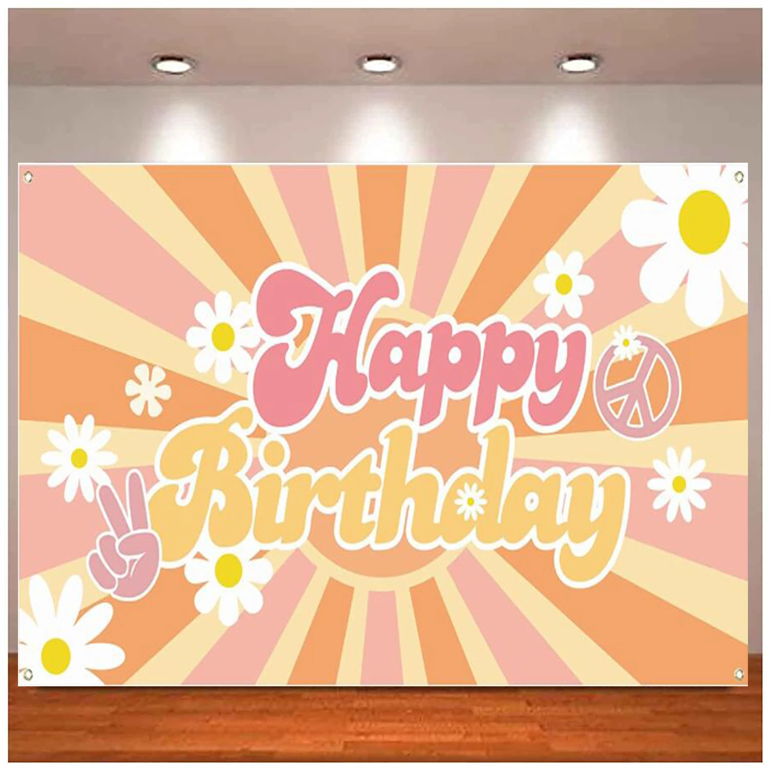 Groovy Fotografi Latar Belakang Spanduk Retro Hippie Boho Anak Perempuan Perlengkapan Dekorasi Pesta Ulang Tahun Bunga Aster Latar Belakang untuk Baby Shower