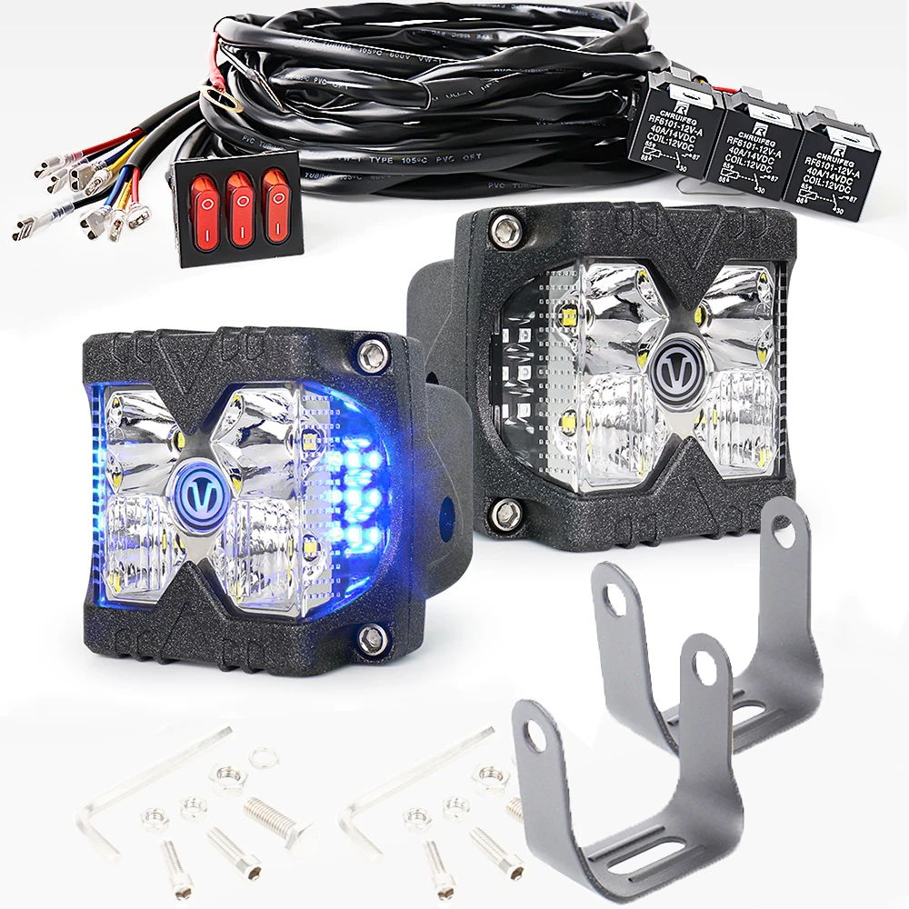 

1 Set Side Shooter Pods with Wiring Harness Kit Solid and Strobe Side Light Perfect Match Wiring Harness for Off Road Vehicles