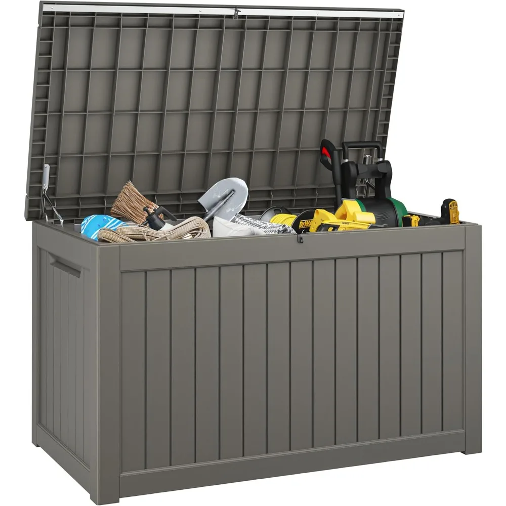 

230 gallon outdoor storage box, resin deck boxes indoor and outdoor, waterproof storage box lockable lid for garden tools, pack