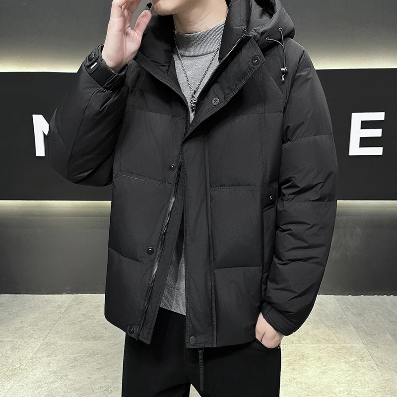 Solid Color Warm Hooded Duck Down Jackets 2025 Winter Men's Casual Puffer Coat Outwear Windproof Thick Padded Top Parka Clothing