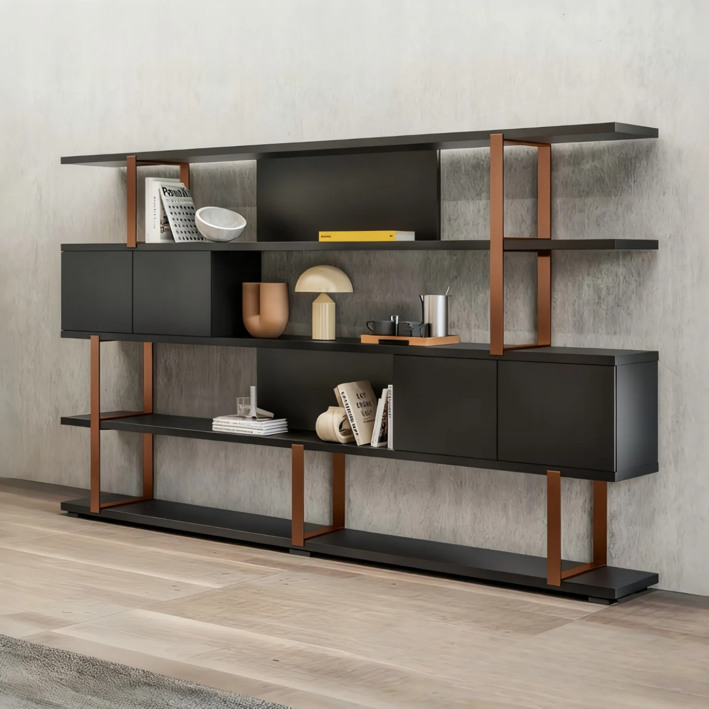 Italian minimalist paint bookcase Nordic modern minimalist study solid wood storage bookshelf living room partition cabinet