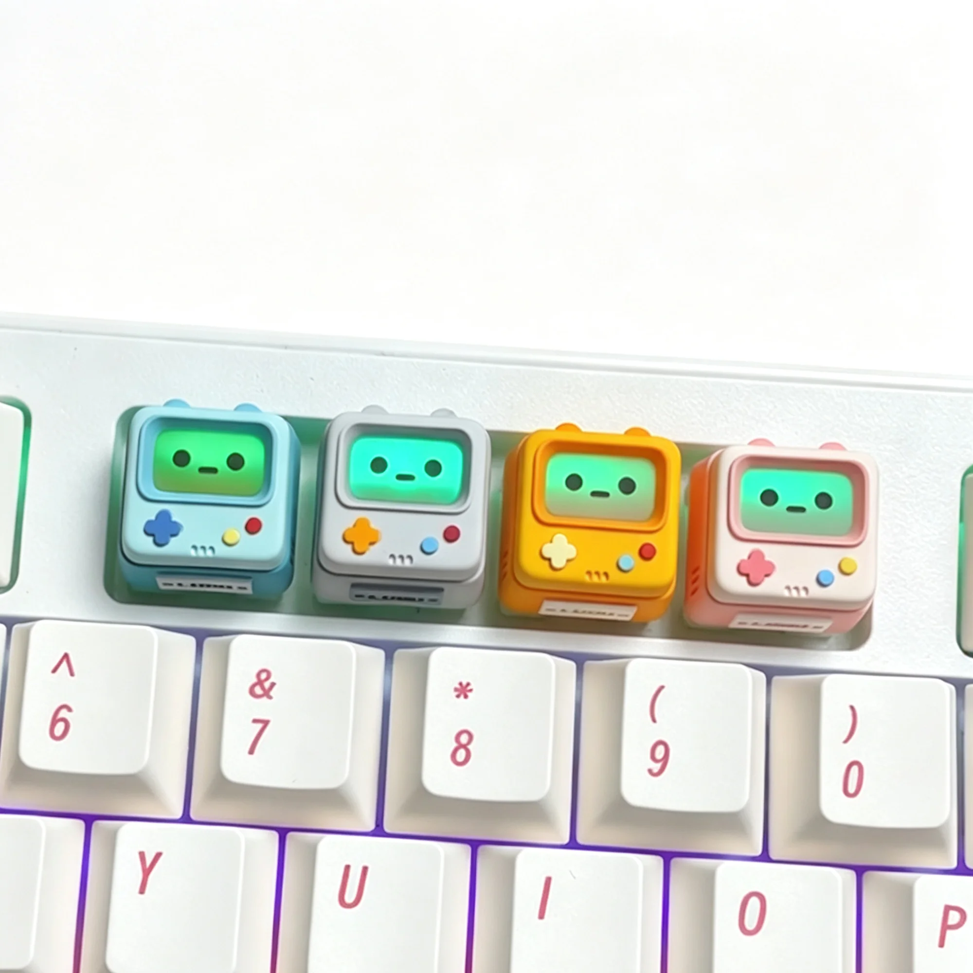 YMDK 1pcs Retro Game Console Theme Shine Through Gray Blue Pink Orange Resin Personalized 1u Keycaps for MX Mechanical Keyboards