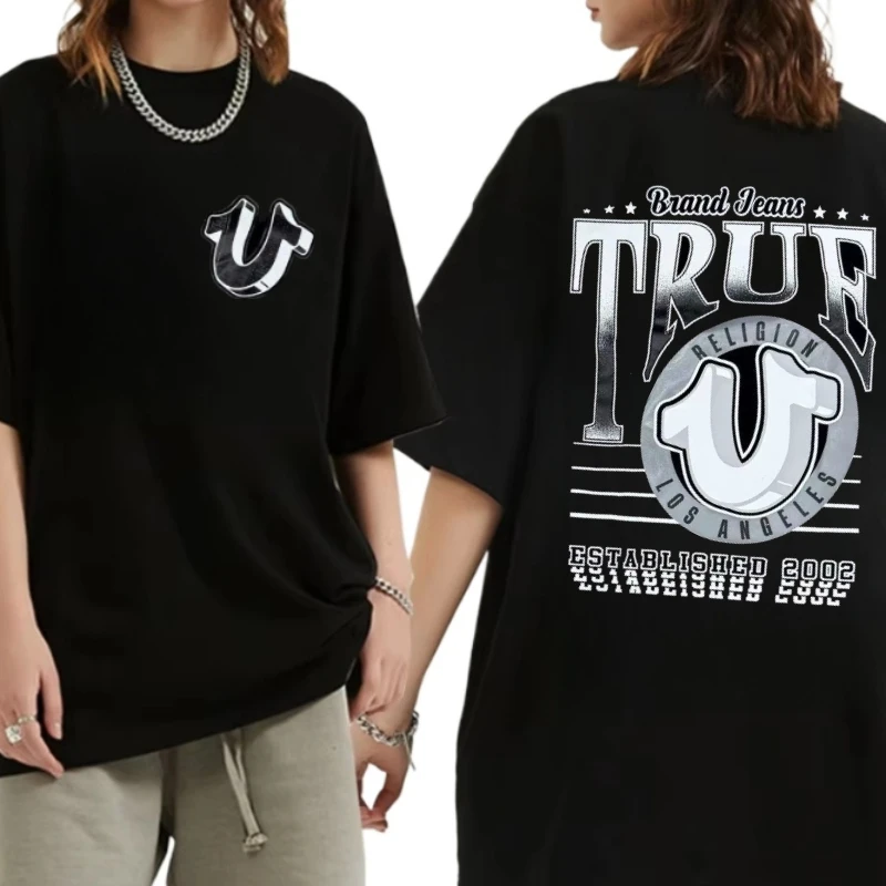 

True Religion T-shirt Graphics T-shirt Men Women Cotton Graphic Crew Neck Tshirt Printed Short Sleeve Comfortable Breathable Top