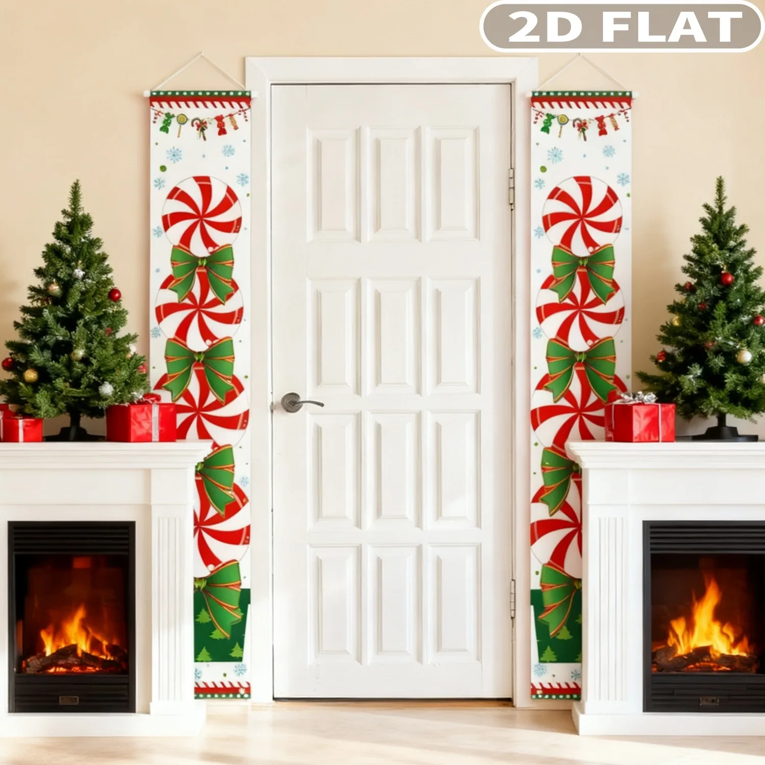 

1pair Christmas Porch Sign Banners, Candy Xmas Hanging Ornaments 1x6 FT Christmas Polyester Hanging Banner Decor Sign