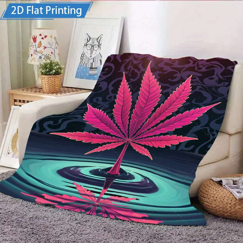1pc Flannel Blanket Psychedelic Pink Weed Leaf Blanket, Water Ripple Design, Boho Home Decor