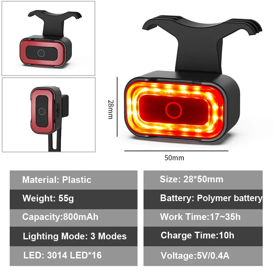 NEWBOLER Smart Bicycle Rear Light Auto Start/Stop Brake Sensing IPX5 Waterproof Bicycle Taillight Type-C USB Bike Tail Light LED