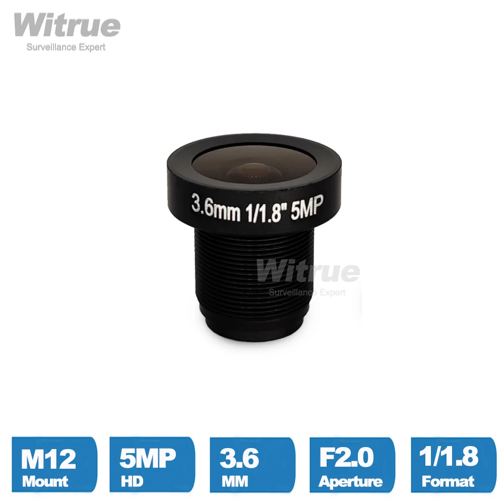 Witrue HD Lens 5MP 3.6MM M12 Mount F2.0 1/1.8 650nm IR Filter for Surveillance Security CCTV Camera