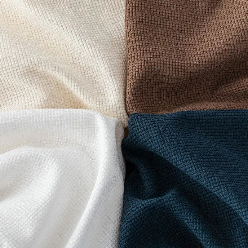 Waffel-Kurzarm-T-Shirt für Männer und Frauen, Sommer, japanisches Rundhals-Halbarm-Top, lockeres, lässiges, einfarbiges T-Shirt – Detail 6