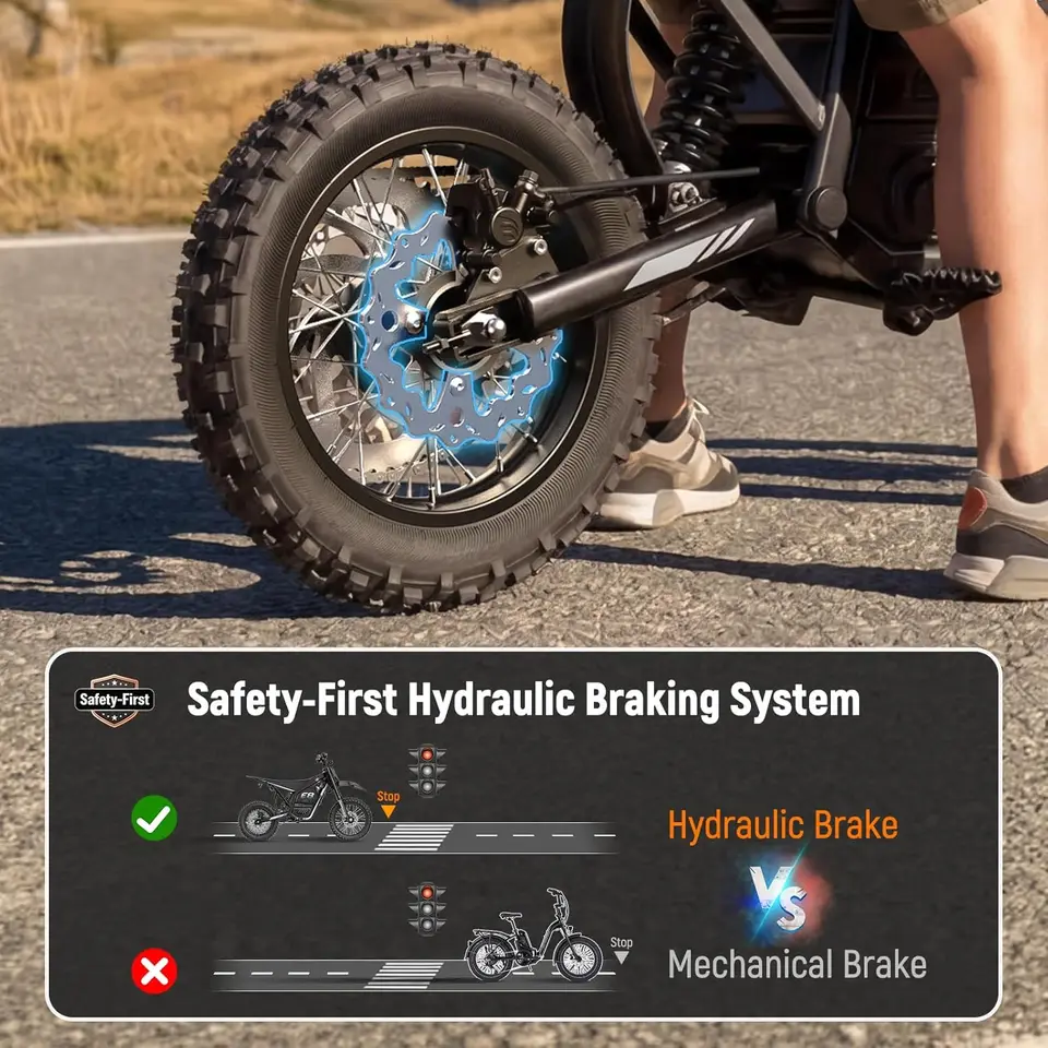 E8 Electric Dirt Bike for Teens Adults, 400W Peak Mid-Drive Motor E Dirt Bike, 40MPH Electric Motorcycle with 48V 23Ah Battery, image 4
