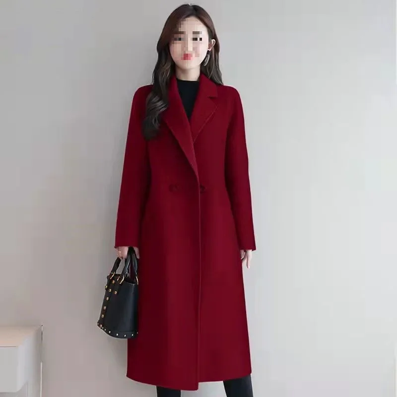 Nuevo abrigo de lana de talla grande para mujer, corte holgado de longitud media, talla grande, estilo coreano, prendas de vestir exteriores de primavera y otoño, poliéster engrosado...