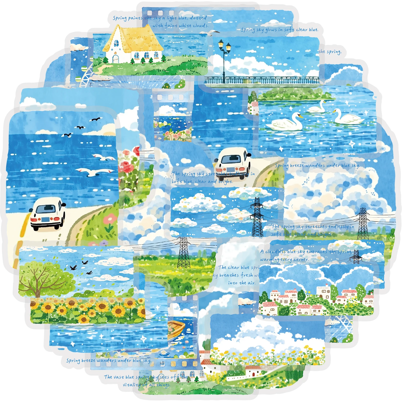 Etori Life Healing Spring Scenery Journal Stickers 30Pcs Fresh Blue Sky and Flower Sea Decorative Stickers Journal Collage and Scenery Creation Materials Suitable for Laptops, Suitcases, Skateboards, Water Bottles, Guitars, Photo Albums, DIY Projects, Office Decoration Accessories, Handmade Scrapbooking Supplies, Birthday and Holiday Gifts, Rich Colors, Pvc, Self-Adhesive Stickers, Waterproof Decals, Korean Stationery