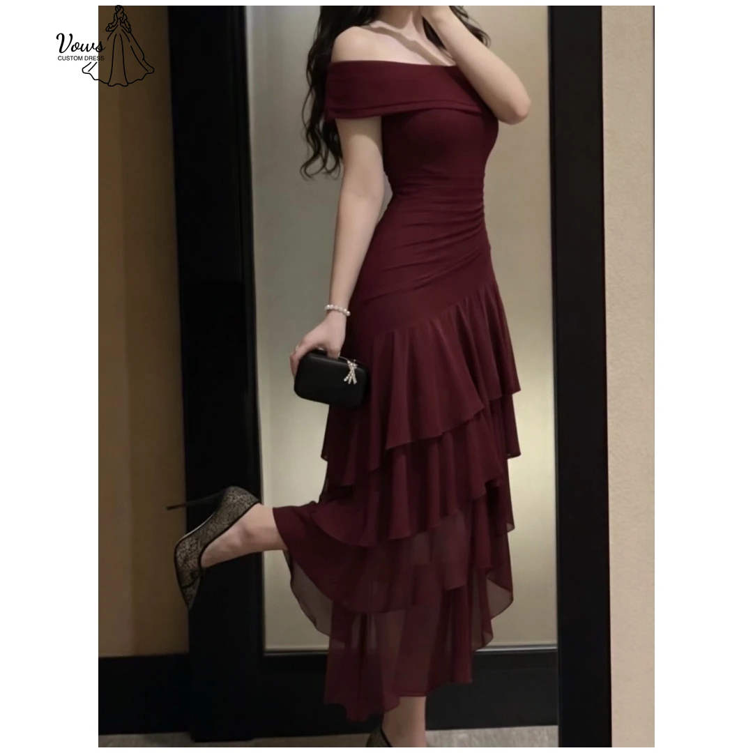 

Vows Custom Made Evening Dresses Woman Elegant Womens Party Dresses 2025 Woman Card Shoulder Gala Dress Multi-layer Tulle Women