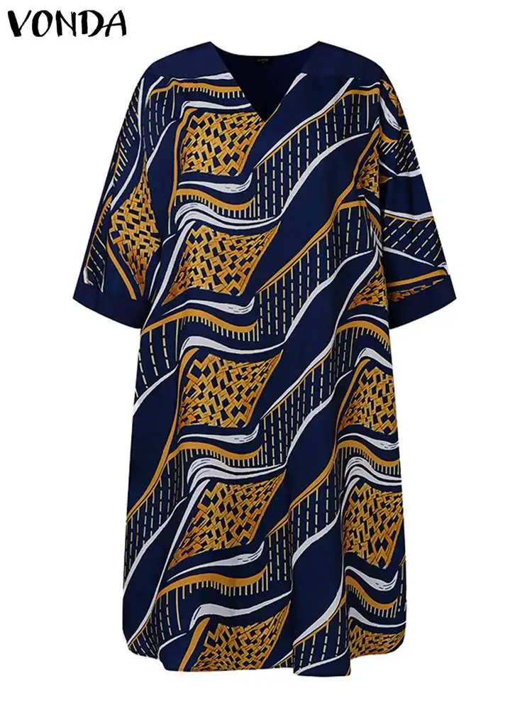 Women Summer Dress 2024 VONDA Bohemian V Neck Sundress Sexy Half Sleeve Printed Party Dress Fashion Vestidos Loose Robe Femme